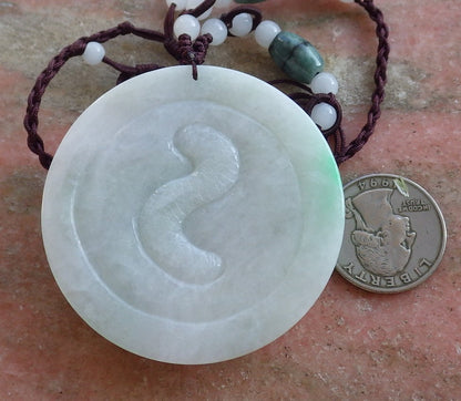 Certified Hand Carved Green Natural Myanmar Burma A Jade Jadeite Dragon Ruyi Pendant Necklace