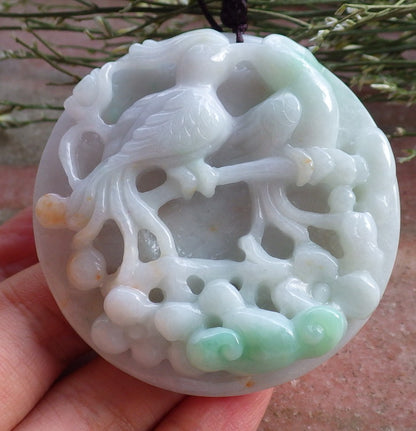 Certified Hand Carved Natural Myanmar Burma A Jade Jadeite Phoenix Mandarin Duck Ruyi Lotus Flower Pendant Necklace