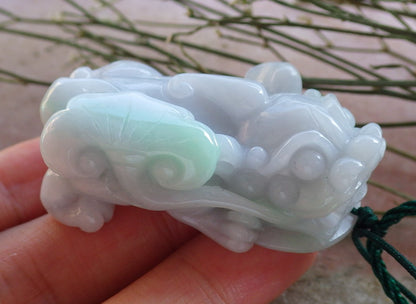 Certified Hand Carved Natural Green Myanmar Burma A Jade jadeite Dragon Pi Xiu Pendant Necklace