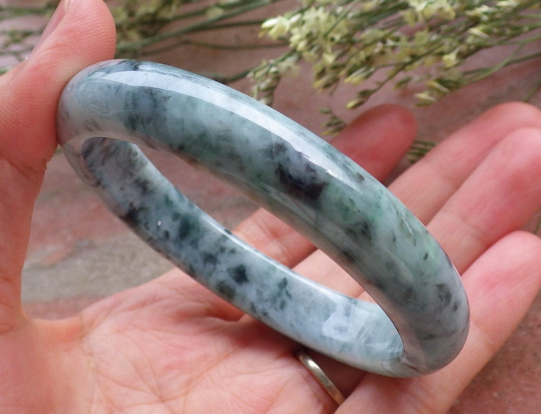 Certified Hand Carved Green Natural Myanmar Burma Grade A JADE Jadeite Circle Bangle Bracelet 56mm ( Has some little Stone Wen )