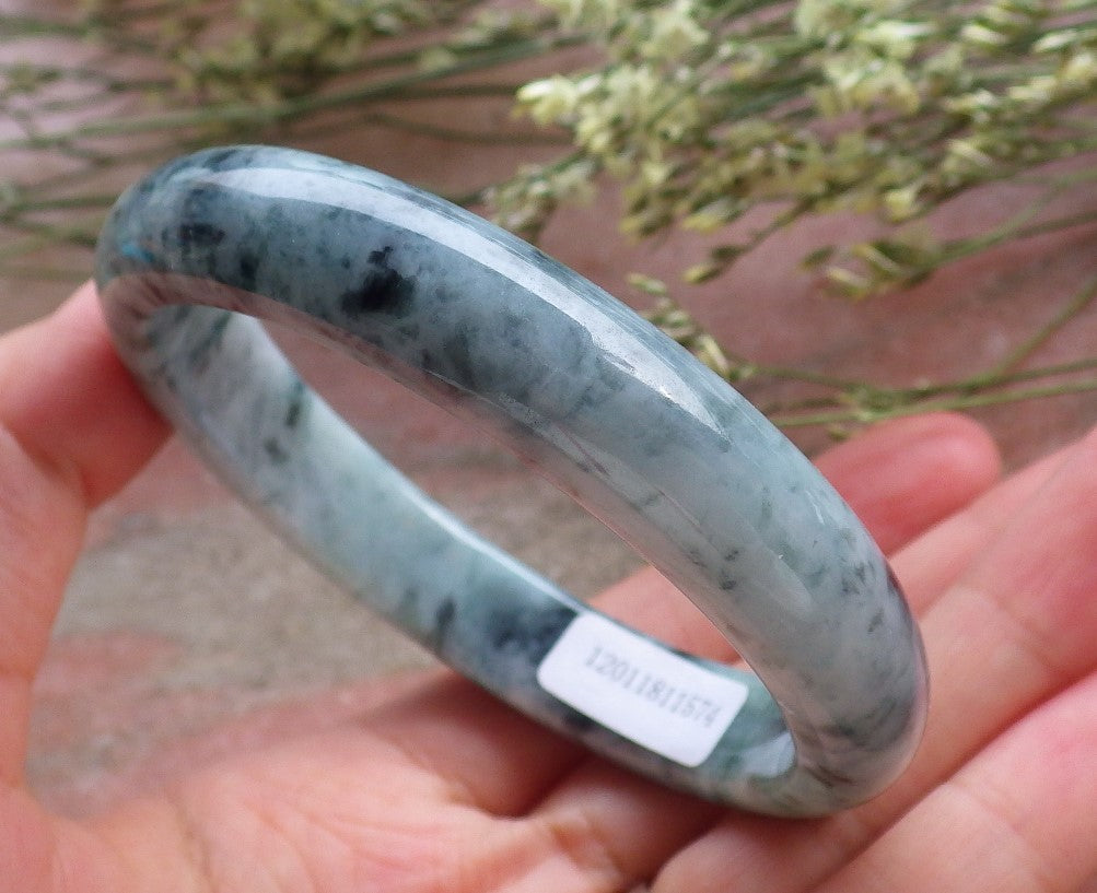 Certified Hand Carved Green Natural Myanmar Burma Grade A JADE Jadeite Circle Bangle Bracelet 56mm ( Has some little Stone Wen )