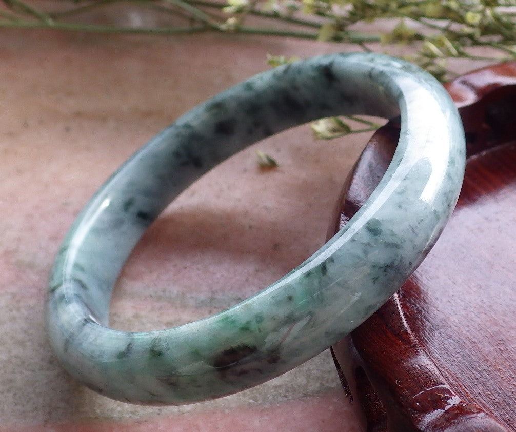 Certified Hand Carved Green Natural Myanmar Burma Grade A JADE Jadeite Circle Bangle Bracelet 56mm ( Has some little Stone Wen )