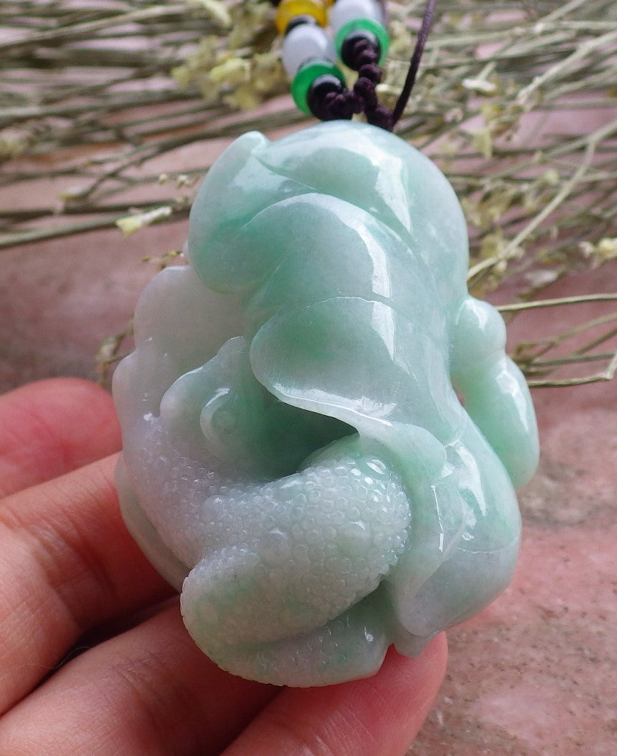 Certified Hand Carved Green Natural Myanmar Burma A Jade Jadeite Frog Toad Lotus Flower Pendant Necklace