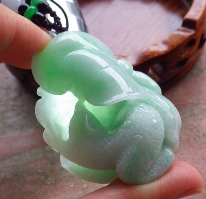 Certified Hand Carved Green Natural Myanmar Burma A Jade Jadeite Frog Toad Lotus Flower Pendant Necklace