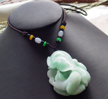 Certified Hand Carved Green Natural Myanmar Burma A Jade Jadeite Frog Toad Lotus Flower Pendant Necklace