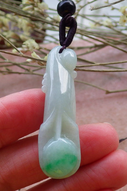 Certified Hand Carved Green Natural Myanmar Burma A Jade Jadeite Rose Orchid Flower Pendant Necklace