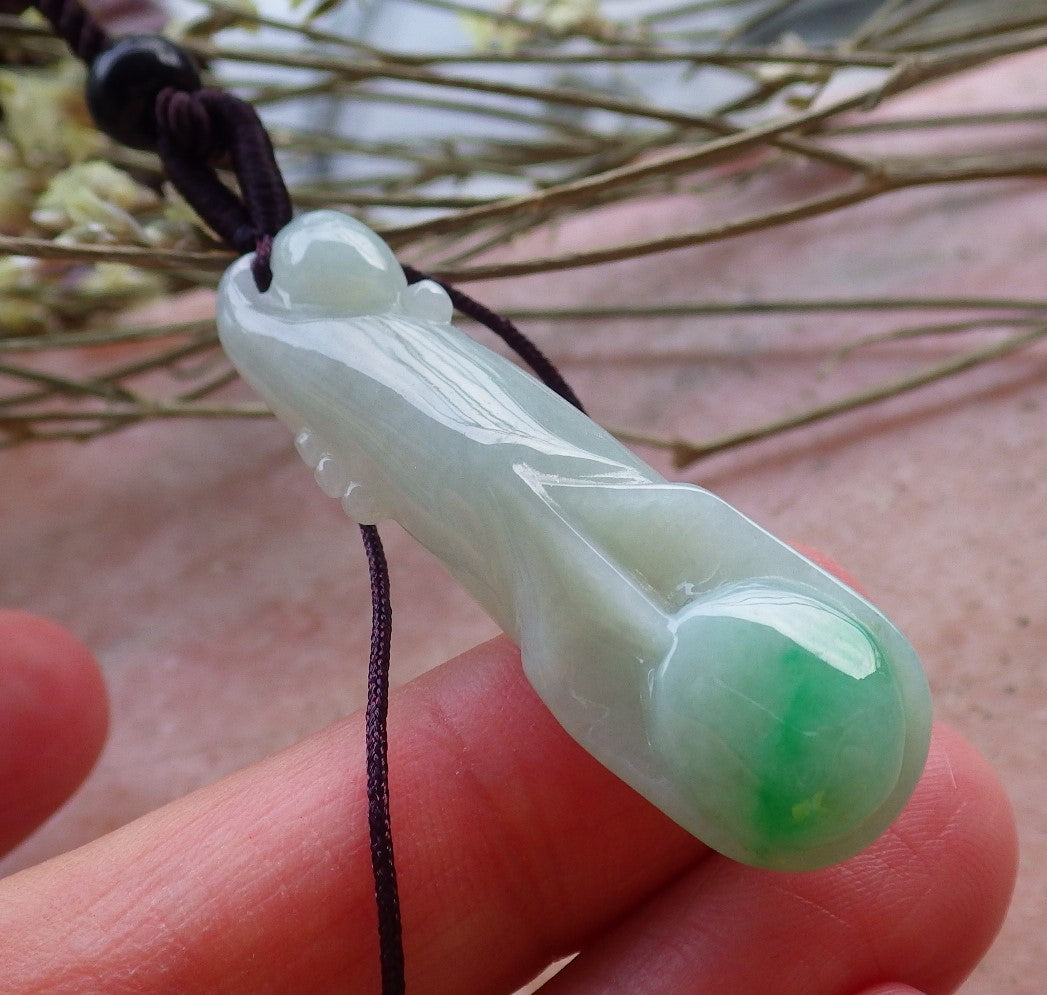 Certified Hand Carved Green Natural Myanmar Burma A Jade Jadeite Rose Orchid Flower Pendant Necklace