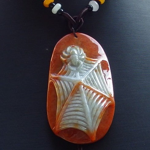 Certified Red Green Natural Myanmar Burma A Jade Jadeite Spider & Spider Web Pendant Necklace