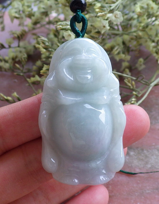 Certified Hand Carved Green Natural Myanmar Burma A Jade Jadeite Buddha God Lucky Amulet Pendant Necklace