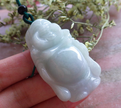 Certified Hand Carved Green Natural Myanmar Burma A Jade Jadeite Buddha God Lucky Amulet Pendant Necklace