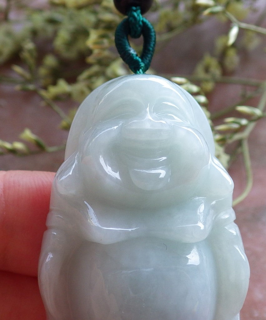 Certified Hand Carved Green Natural Myanmar Burma A Jade Jadeite Buddha God Lucky Amulet Pendant Necklace