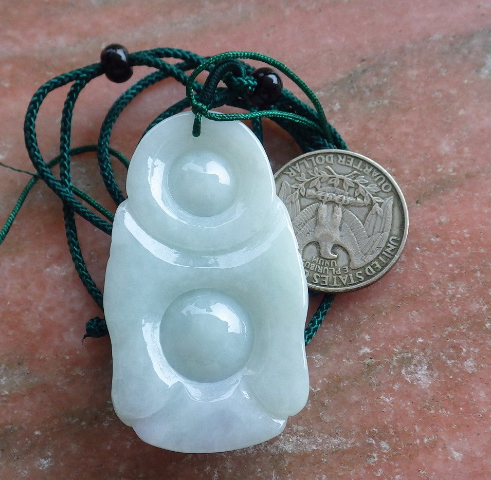 Certified Hand Carved Green Natural Myanmar Burma A Jade Jadeite Buddha God Lucky Amulet Pendant Necklace