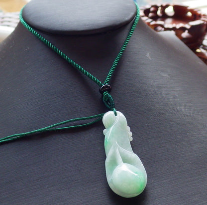 Certified Hand Carved Green 100% Natural Myanmar Burma Grade A Jade Jadeite Rose Orchid Flower Pendant Necklace