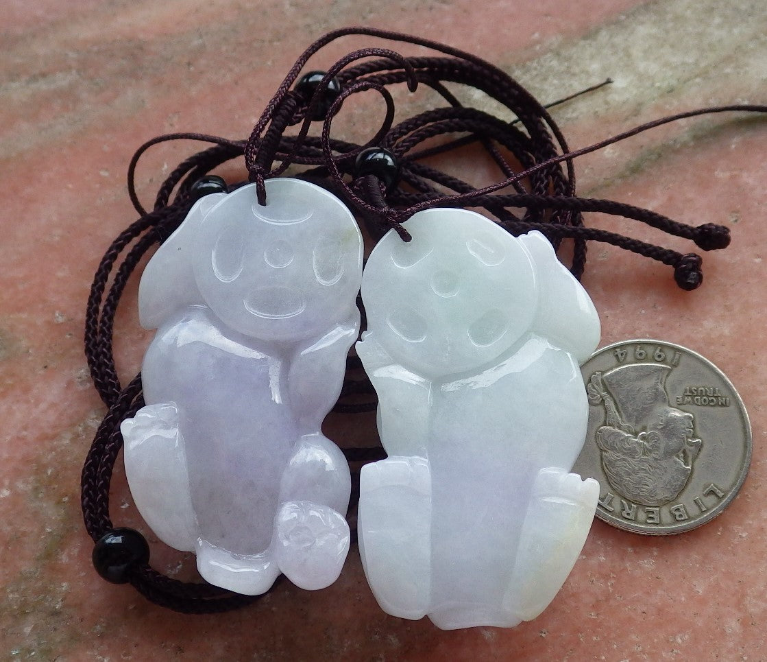 1 Pair Certified Hand Carved Lavender Green Natural Myanmar Burma Grade A Jade Jadeite Dragon Pi Xiu Pendant Necklace