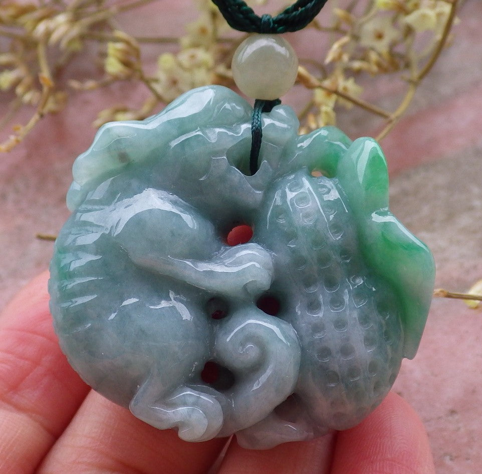 Certified Hand Carved Green 100% Natural Myanmar Burma A Jade Jadeite Ruyi Pi Xiu Peanut Pendant Necklace