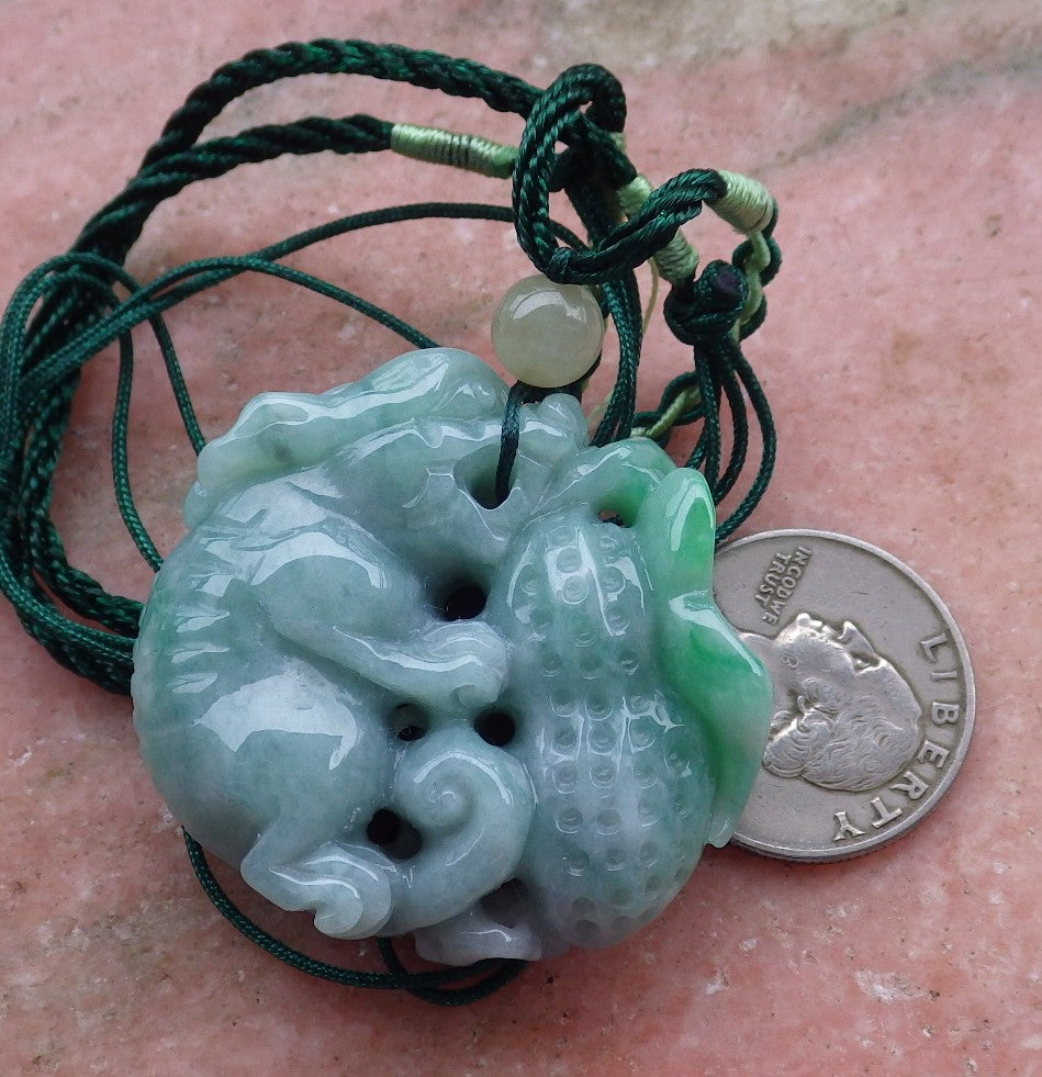 Certified Hand Carved Green 100% Natural Myanmar Burma A Jade Jadeite Ruyi Pi Xiu Peanut Pendant Necklace