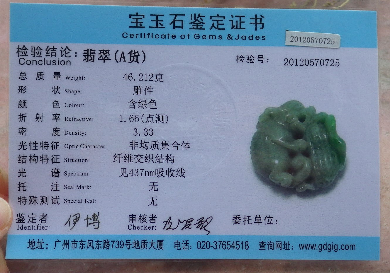 Certified Hand Carved Green 100% Natural Myanmar Burma A Jade Jadeite Ruyi Pi Xiu Peanut Pendant Necklace