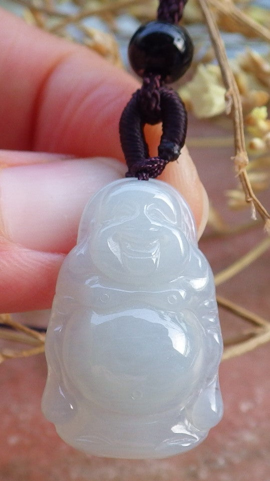 Small Certified Hand Carved ICE 100% Natural Myanmar Burma A Jade Jadeite Buddha God Pendant Necklace