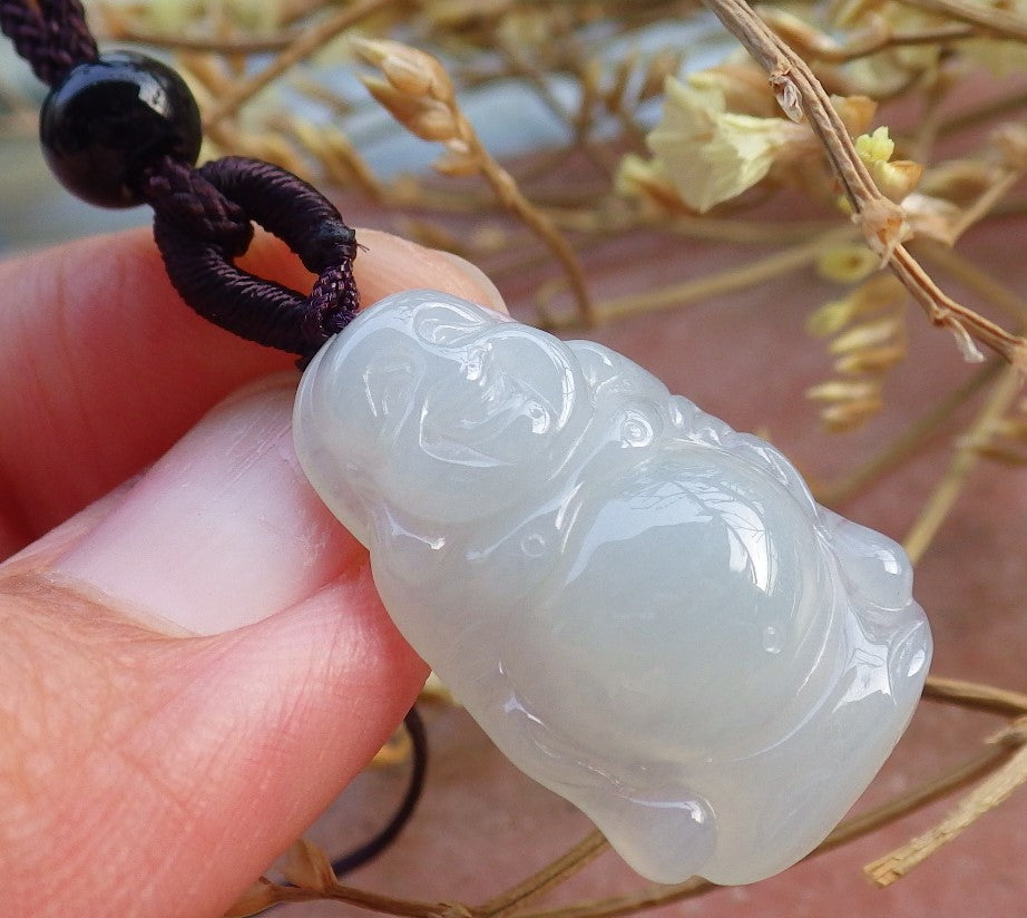 Small Certified Hand Carved ICE 100% Natural Myanmar Burma A Jade Jadeite Buddha God Pendant Necklace