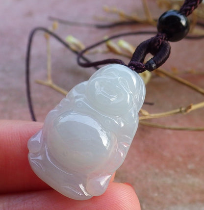 Small Certified Hand Carved ICE 100% Natural Myanmar Burma A Jade Jadeite Buddha God Pendant Necklace