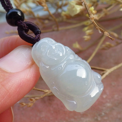 Small Certified Hand Carved ICE 100% Natural Myanmar Burma A Jade Jadeite Buddha God Pendant Necklace