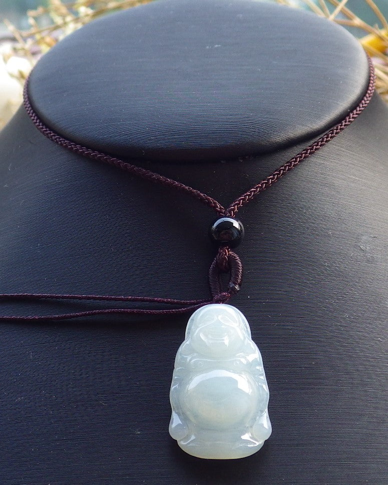 Small Certified Hand Carved ICE 100% Natural Myanmar Burma A Jade Jadeite Buddha God Pendant Necklace