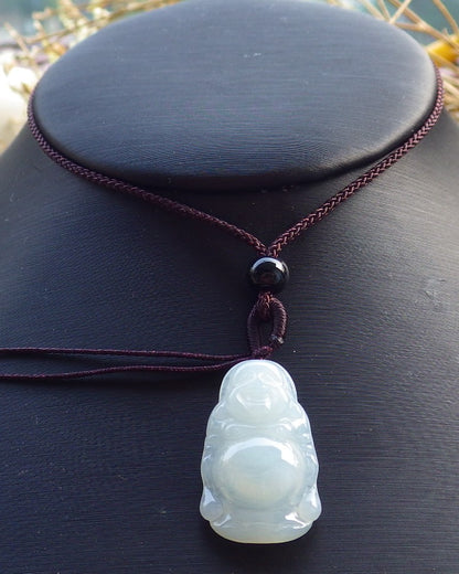 Small Certified Hand Carved ICE 100% Natural Myanmar Burma A Jade Jadeite Buddha God Pendant Necklace