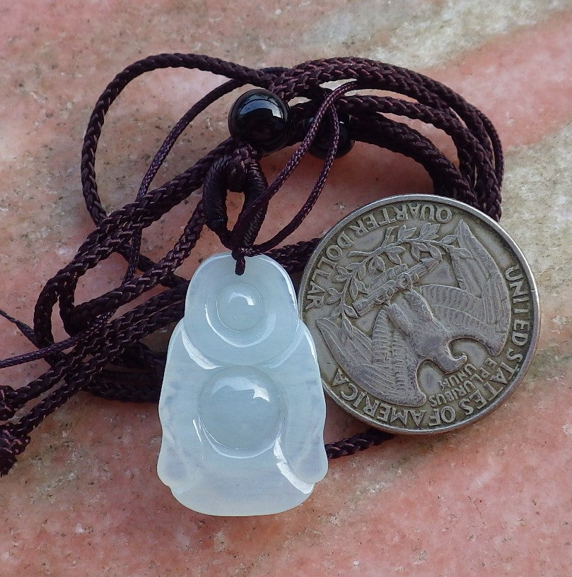 Small Certified Hand Carved ICE 100% Natural Myanmar Burma A Jade Jadeite Buddha God Pendant Necklace