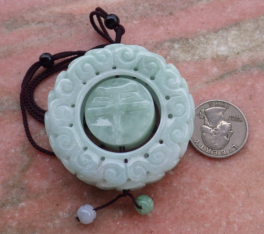 Certified Green 100% Natural Burma A Jade Jadeite Dragon Flower Pin an Circle Pendant Necklace