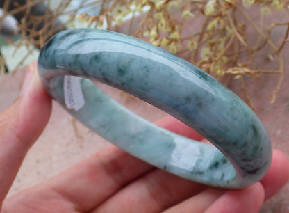 Certified Hand Carved Green 100% Natural Myanmar Burma Grade A JADE Jadeite Circle Round Bangle Bracelet 58mm