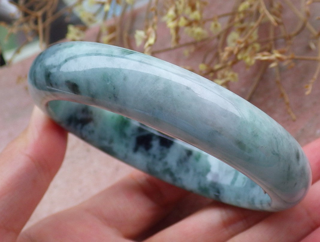 Certified Hand Carved Green 100% Natural Myanmar Burma Grade A JADE Jadeite Circle Round Bangle Bracelet 58mm