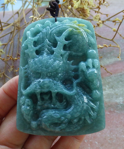 Certified Hand Carved Green Myanmar Natural Burma A Jade jadeite Dragon Bead Pendant Necklace