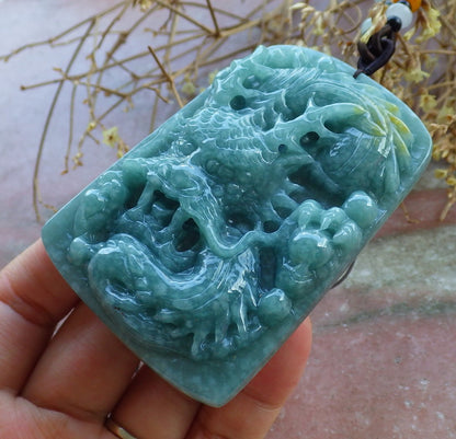 Certified Hand Carved Green Myanmar Natural Burma A Jade jadeite Dragon Bead Pendant Necklace