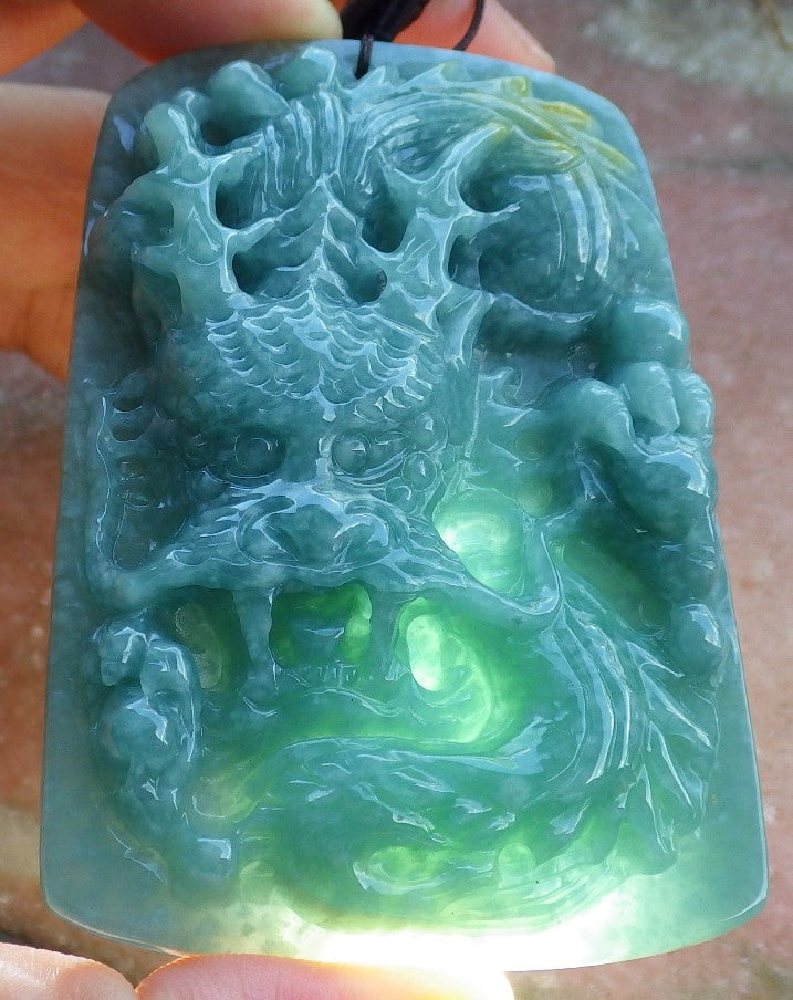 Certified Hand Carved Green Myanmar Natural Burma A Jade jadeite Dragon Bead Pendant Necklace