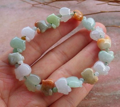 Certified Hand Carved 3 Color Natural Myanmar Burma A Jade Jadeite Zodiac Pig Bead Bracelet