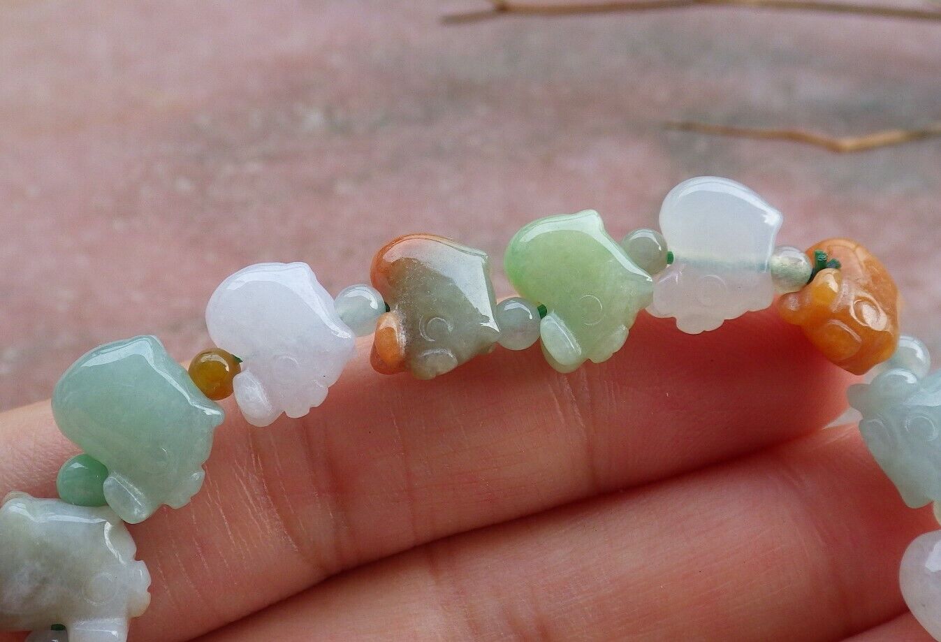 Certified Hand Carved 3 Color Natural Myanmar Burma A Jade Jadeite Zodiac Pig Bead Bracelet